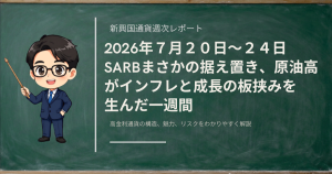 2026年7月第4週（7/20〜24）のランド円・ペソ円・リラ円を、SARBのサプライズ据え置きと原油高による「インフレは上がるのに中銀は動けない」板挟みから振り返る新興国通貨の週次レポート記事のアイキャッチ画像