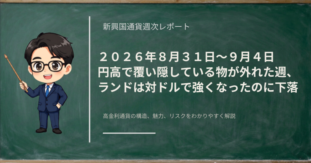 円高で三通貨が下落する一方、ランドが対ドルでは強くなった一週間をまとめた週次レポートのアイキャッチ画像