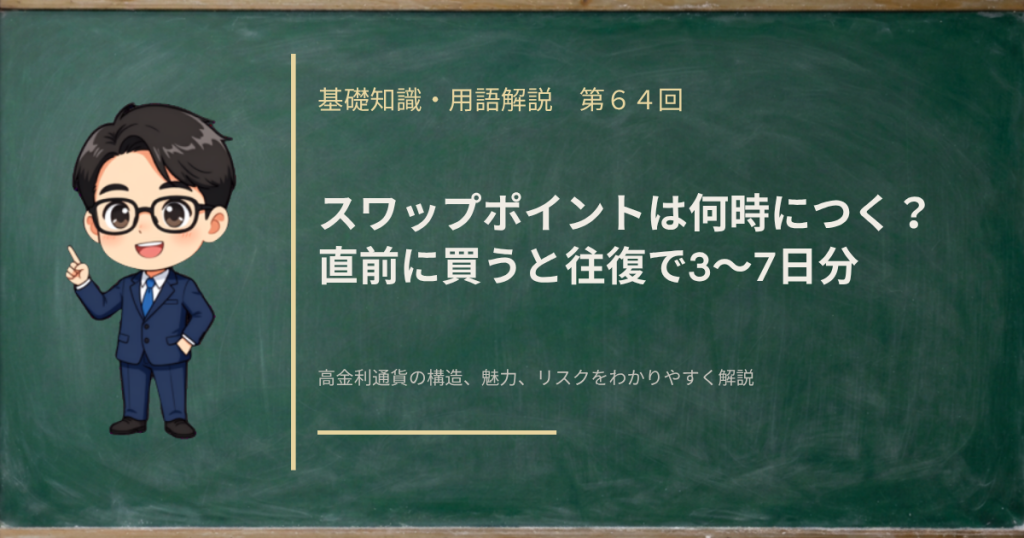 スワップポイントが付く区切りの時刻と、水曜に3日分がまとまる仕組みを解説する記事のアイキャッチ画像